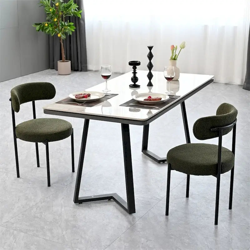 Chaises de salle à manger en bouclette, chaise à dossier incurvé de style Mid-Century Moderne, lot de 2