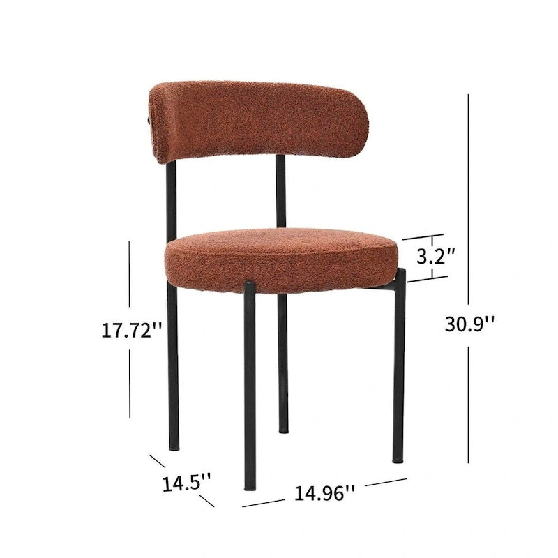 Chaises de salle à manger en bouclette, chaise à dossier incurvé de style Mid-Century Moderne, lot de 2