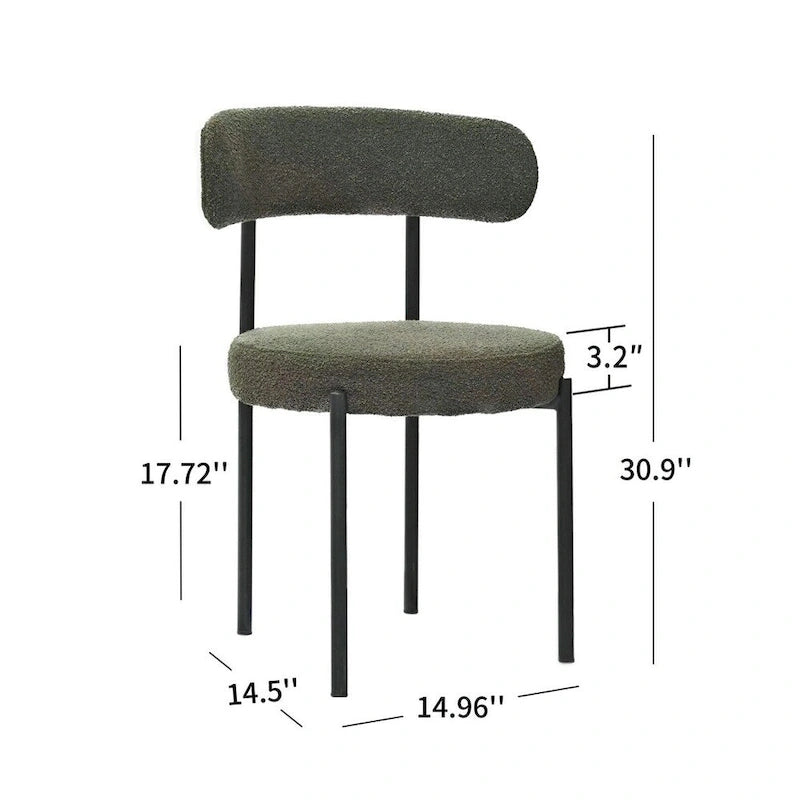 Chaises de salle à manger en bouclette, chaise à dossier incurvé de style Mid-Century Moderne, lot de 2