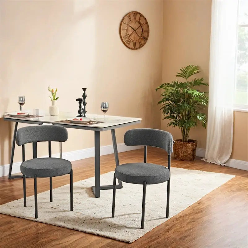 Chaises de salle à manger en bouclette, chaise à dossier incurvé de style Mid-Century Moderne, lot de 2