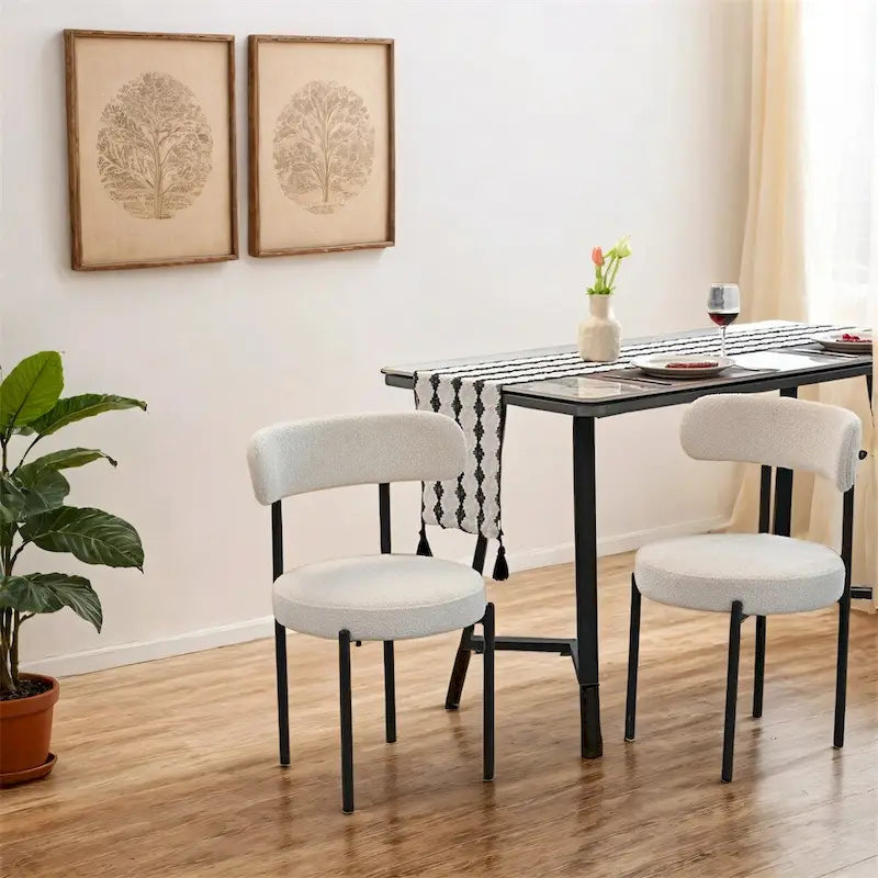 Chaises de salle à manger en bouclette, chaise à dossier incurvé de style Mid-Century Moderne, lot de 2
