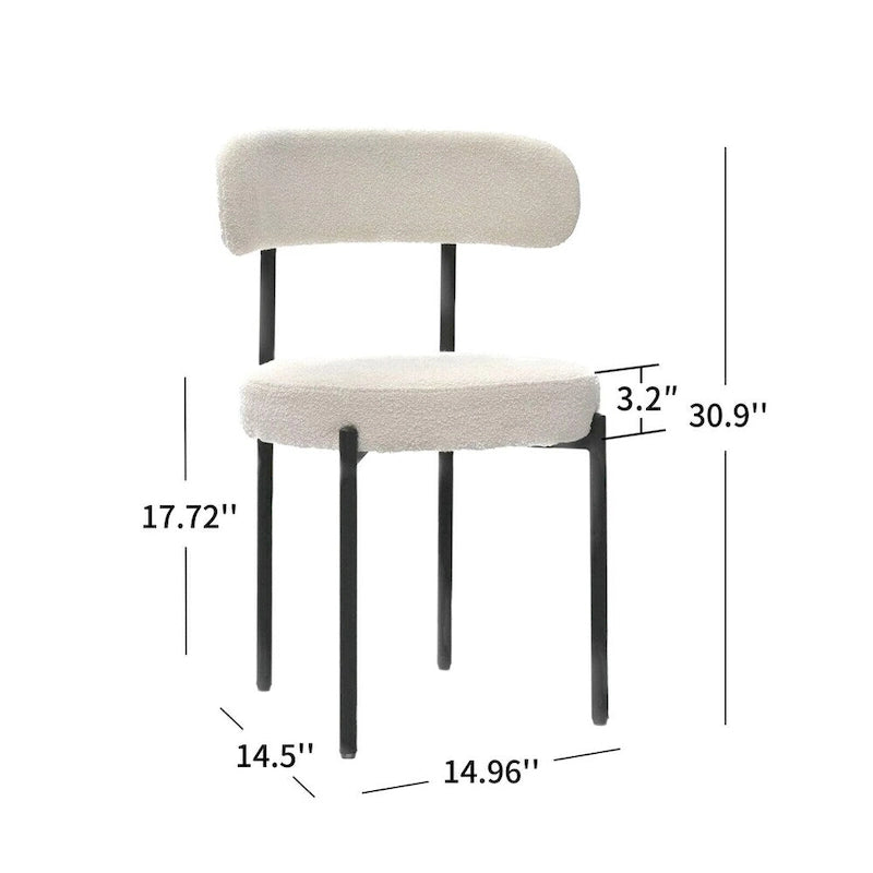 Chaises de salle à manger en bouclette, chaise à dossier incurvé de style Mid-Century Moderne, lot de 2