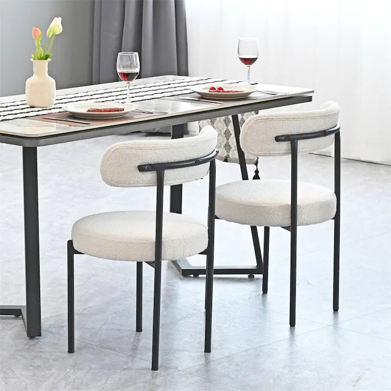 Chaises de salle à manger en bouclette, chaise à dossier incurvé de style Mid-Century Moderne, lot de 2