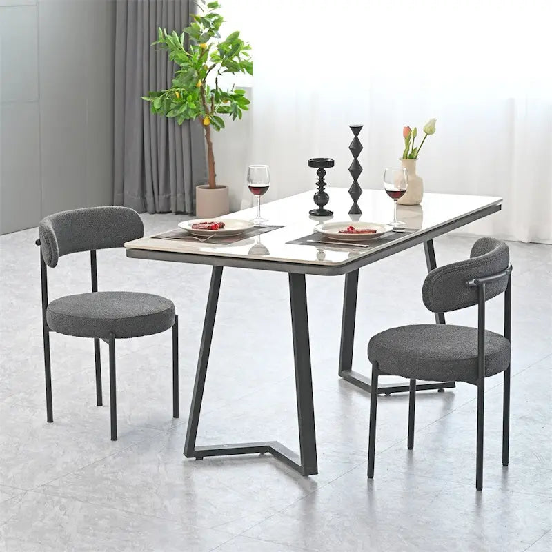 Chaises de salle à manger en bouclette, chaise à dossier incurvé de style Mid-Century Moderne, lot de 2