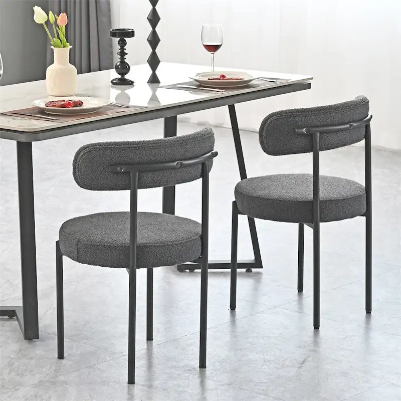 Chaises de salle à manger en bouclette, chaise à dossier incurvé de style Mid-Century Moderne, lot de 2