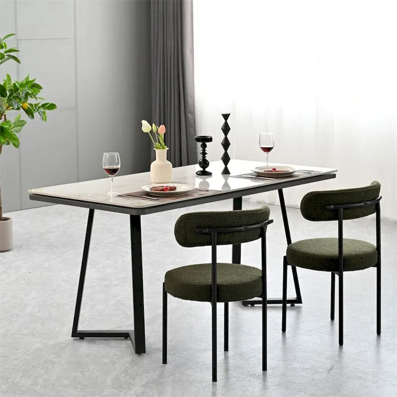Chaises de salle à manger en bouclette, chaise à dossier incurvé de style Mid-Century Moderne, lot de 2