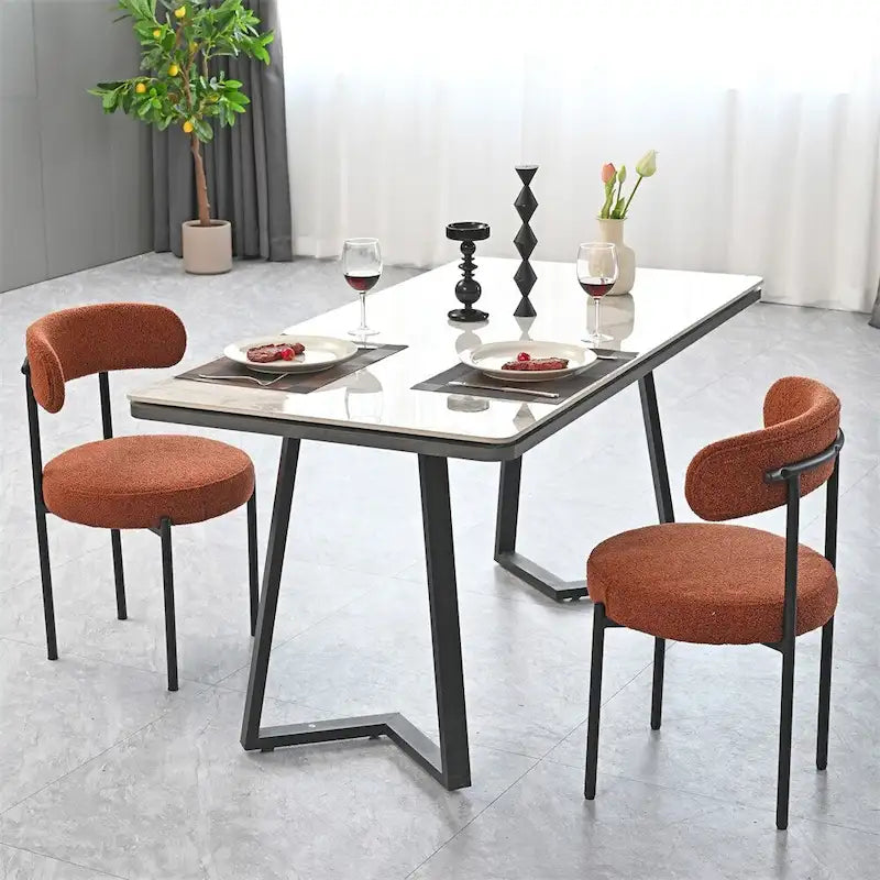 Chaises de salle à manger en bouclette, chaise à dossier incurvé de style Mid-Century Moderne, lot de 2