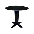 Table à manger piédestal de hauteur comptoir en bois massif de 42 po, à double abattant rond