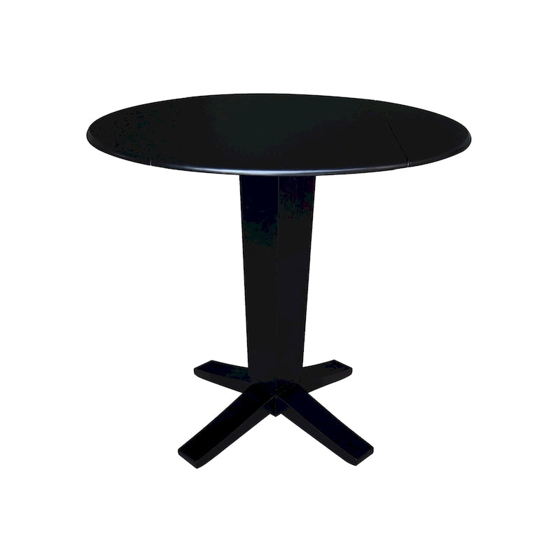 Table à manger piédestal de hauteur comptoir en bois massif de 42 po, à double abattant rond
