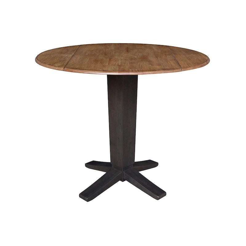 Table à manger piédestal de hauteur comptoir en bois massif de 42 po, à double abattant rond