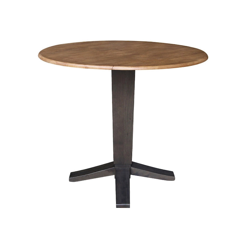 Table à manger piédestal de hauteur comptoir en bois massif de 42 po, à double abattant rond