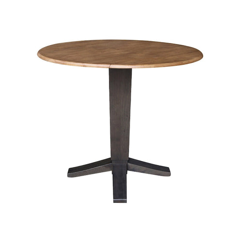 Table à manger piédestal de hauteur comptoir en bois massif de 42 po, à double abattant rond