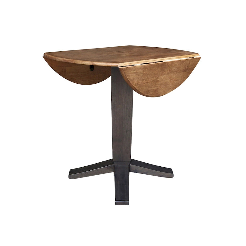 Table à manger piédestal de hauteur comptoir en bois massif de 42 po, à double abattant rond