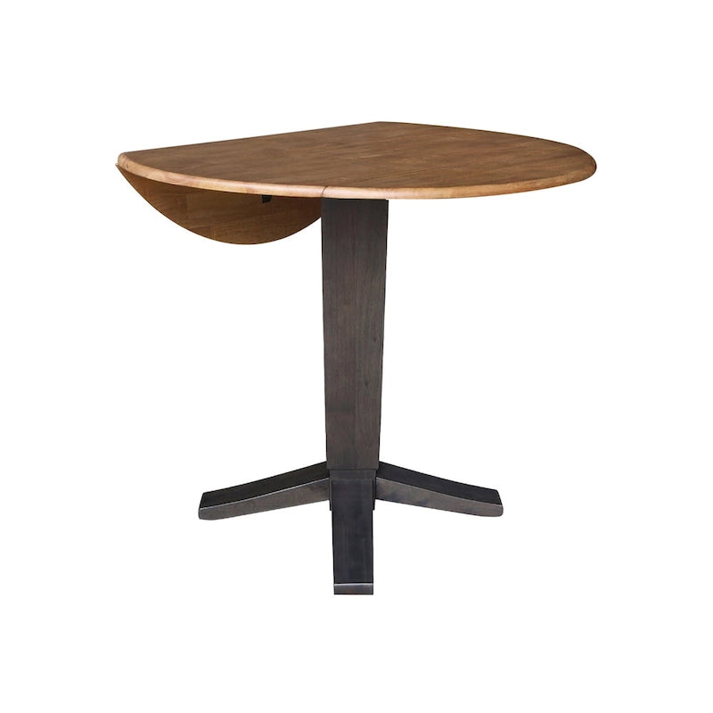 Table à manger piédestal de hauteur comptoir en bois massif de 42 po, à double abattant rond