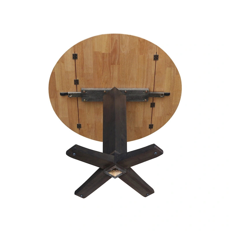 Table à manger piédestal de hauteur comptoir en bois massif de 42 po, à double abattant rond