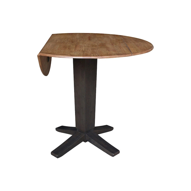 Table à manger piédestal de hauteur comptoir en bois massif de 42 po, à double abattant rond