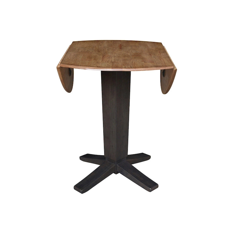 Table à manger piédestal de hauteur comptoir en bois massif de 42 po, à double abattant rond