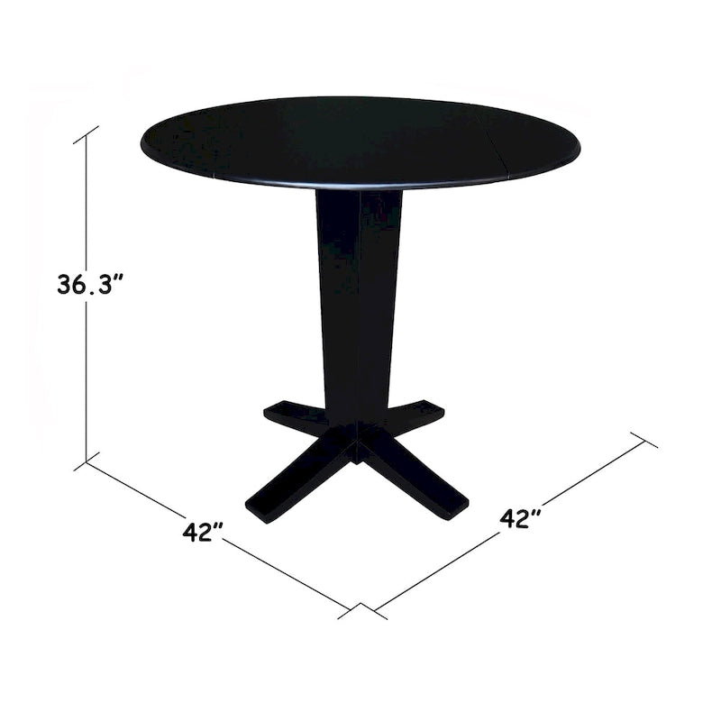Table à manger piédestal de hauteur comptoir en bois massif de 42 po, à double abattant rond