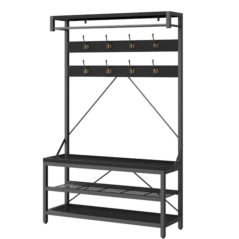 Banc à chaussures moderne avec porte-manteau, étagères de rangement