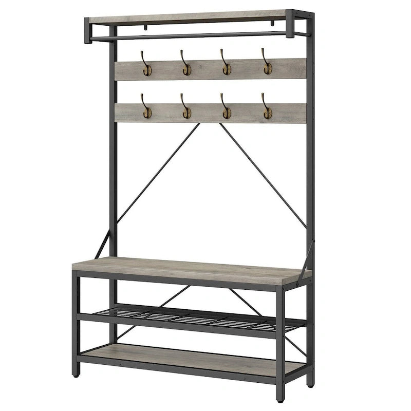 Banc à chaussures moderne avec porte-manteau, étagères de rangement