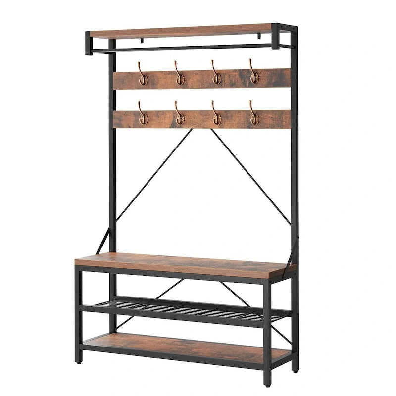 Banc à chaussures moderne avec porte-manteau, étagères de rangement