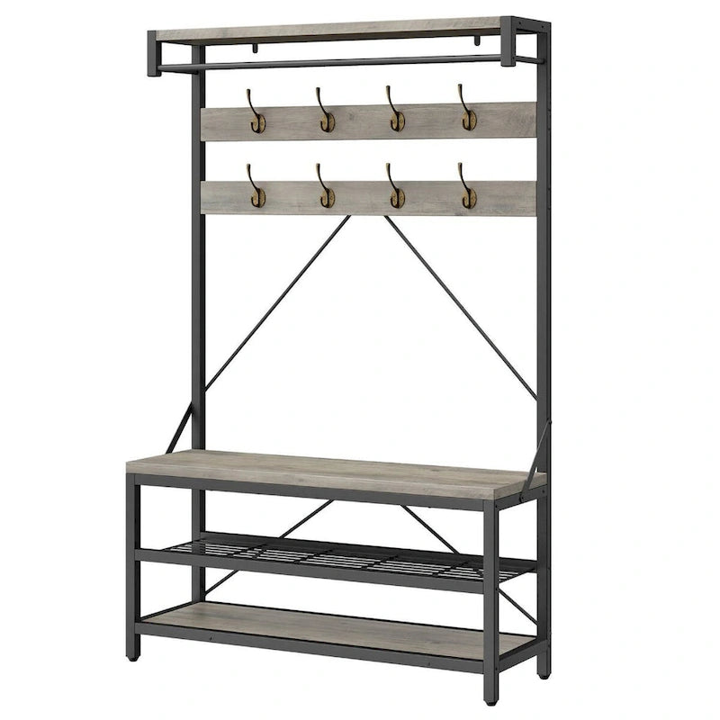 Banc à chaussures moderne avec porte-manteau, étagères de rangement