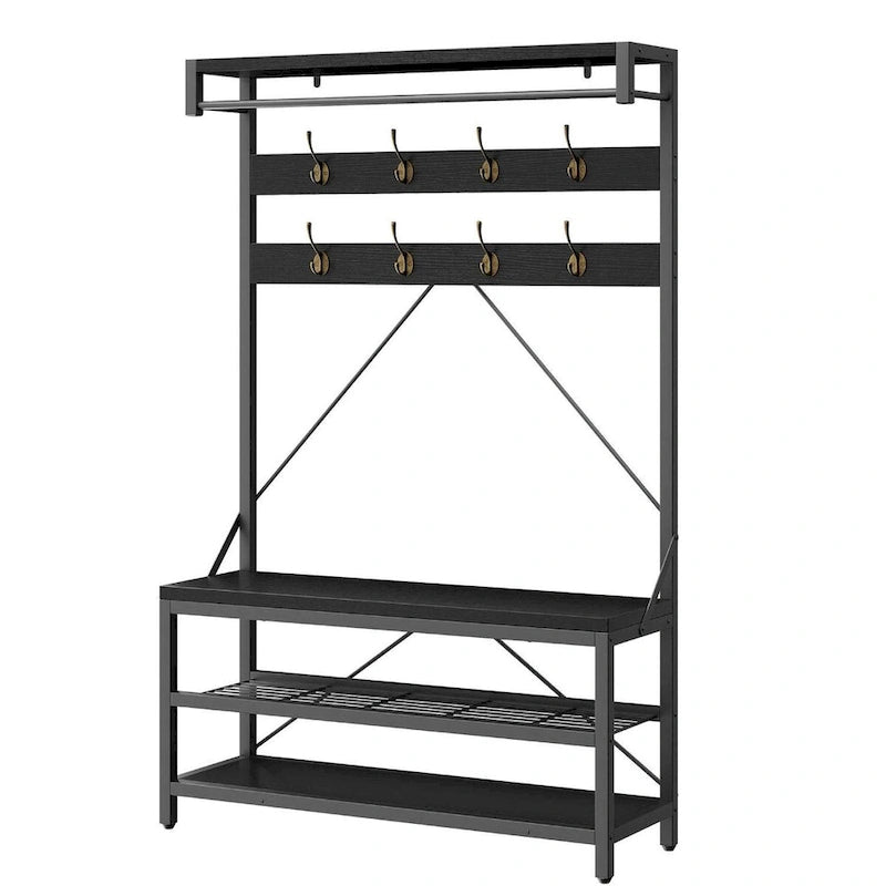 Banc à chaussures moderne avec porte-manteau, étagères de rangement