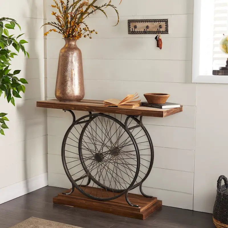 Console industrielle à lattes avec piètement à double roue et base étagée