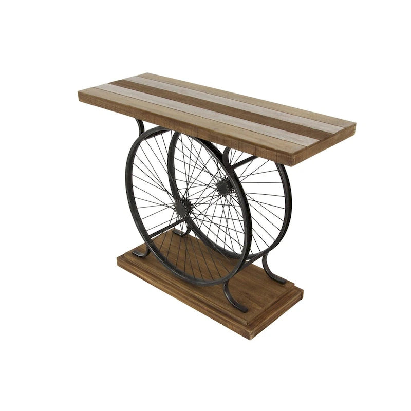 Console industrielle à lattes avec piètement à double roue et base étagée