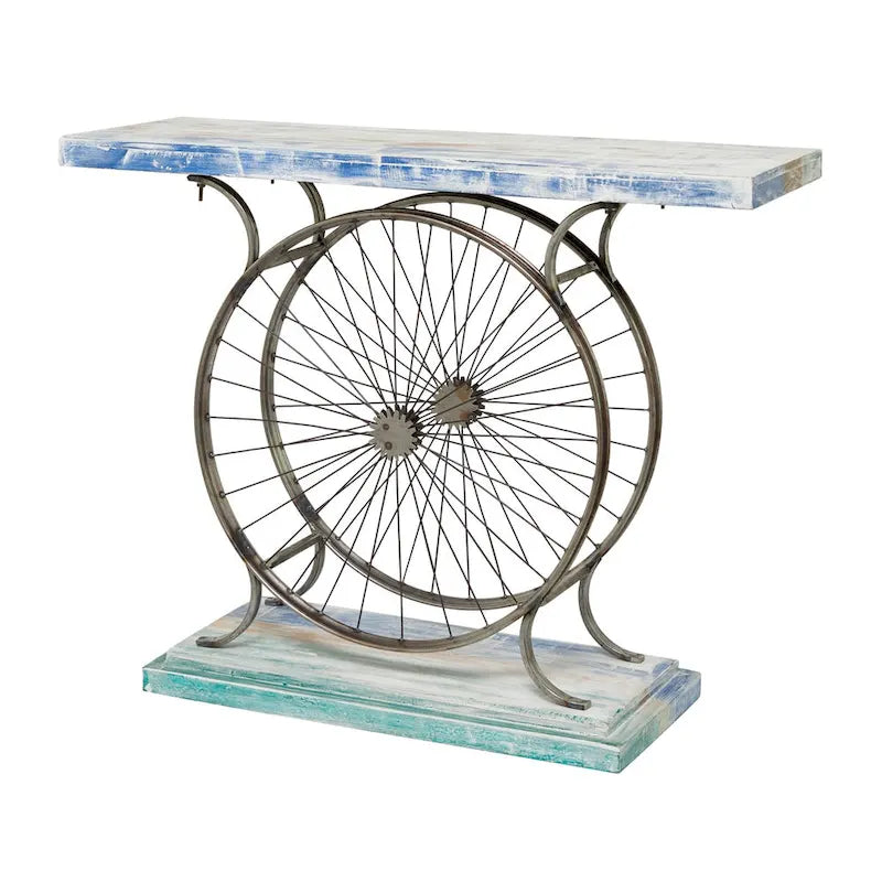 Console industrielle à lattes avec piètement à double roue et base étagée