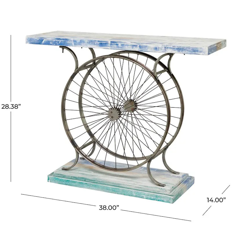 Console industrielle à lattes avec piètement à double roue et base étagée