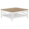 Table basse de 99 cm, plateau en bois brossé rustique, marron et blanc