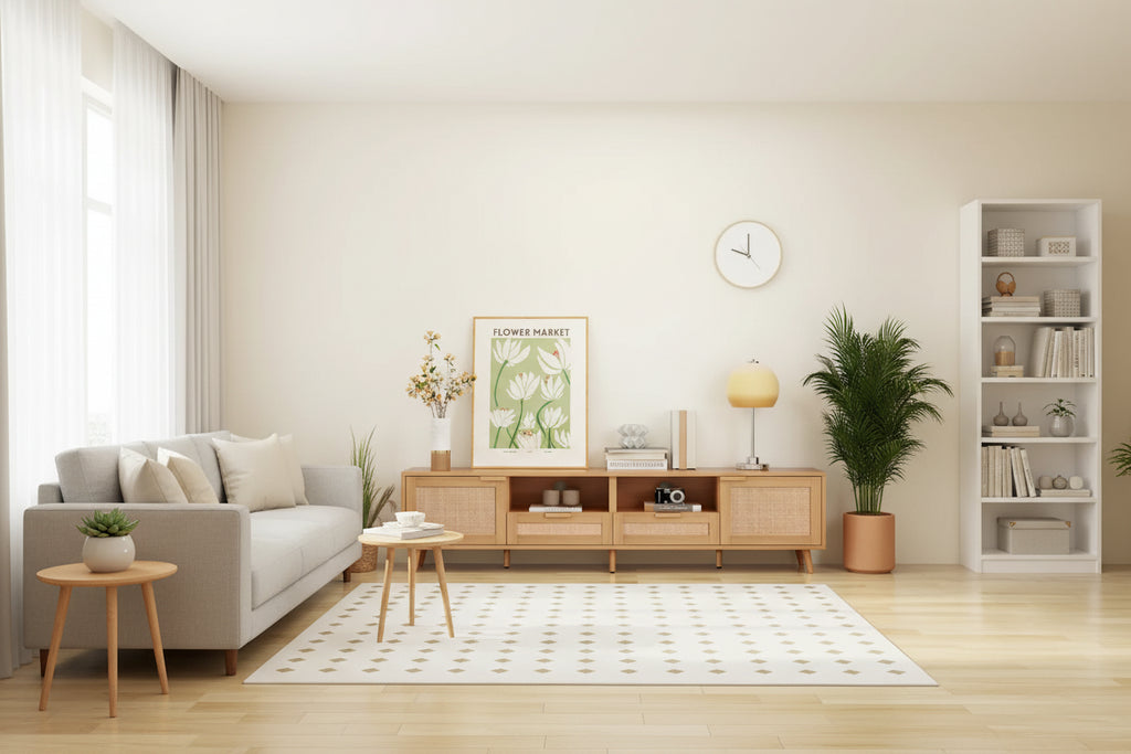 Meuble TV de style ferme moderne avec pieds en bois massif