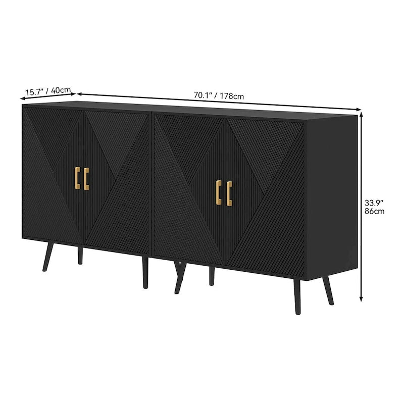 Buffet de rangement large en bois de 178 cm avec 4 portes et étagères réglables